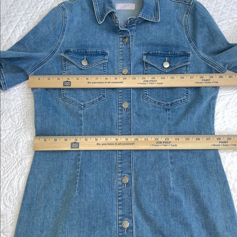 JEN7 by 7 For All Mankind Denim Shirt Dress | Large | Snap Front | Stretch Jean - Picture 11 of 11